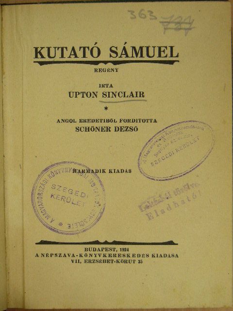 Upton Sinclair - Kutató Sámuel [antikvár]
