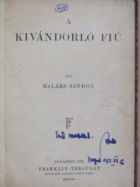 Balázs Sándor - A kivándorló fiú [antikvár]