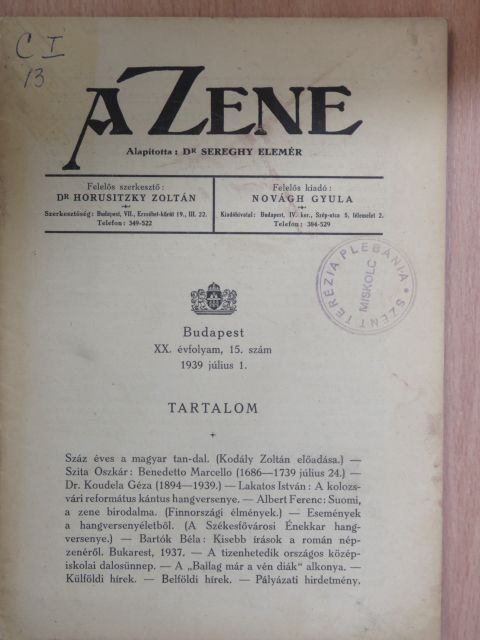 Dr. Koudela Géza - A Zene 1939. július 1. [antikvár]