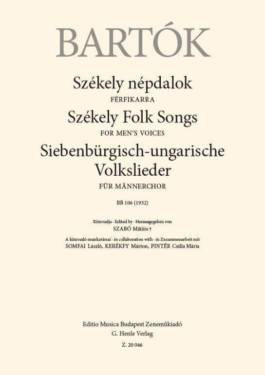 Bartók Béla - SZÉKELY NÉPDALOK - FÉRFIKARRA