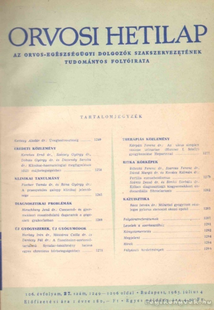 TRENCSÉNI TIBOR - Orvosi Hetilap 1965/106. évf. I-II. [antikvár]