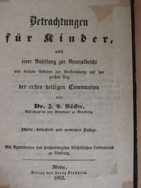 Dr. J. P. Bäcker - Betrachtungen für Kinder (gótbetűs) [antikvár]