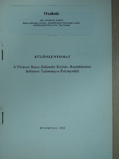 dr. Márkos Ágnes - Oxalosis [antikvár]