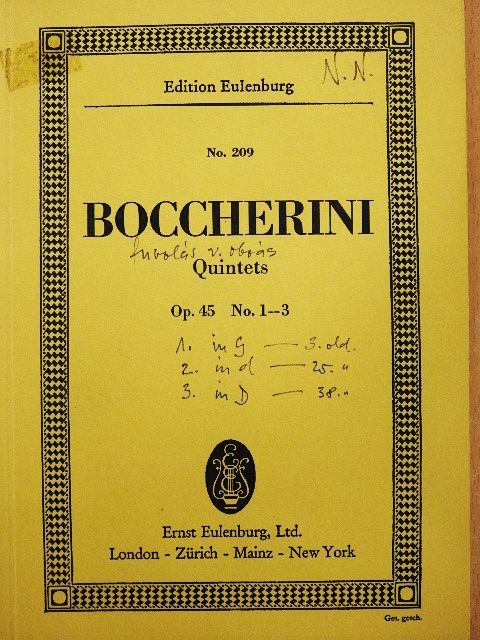 Luigi Boccherini - Quintette für Oboe, zwei Violinen, Viola und Violoncello [antikvár]