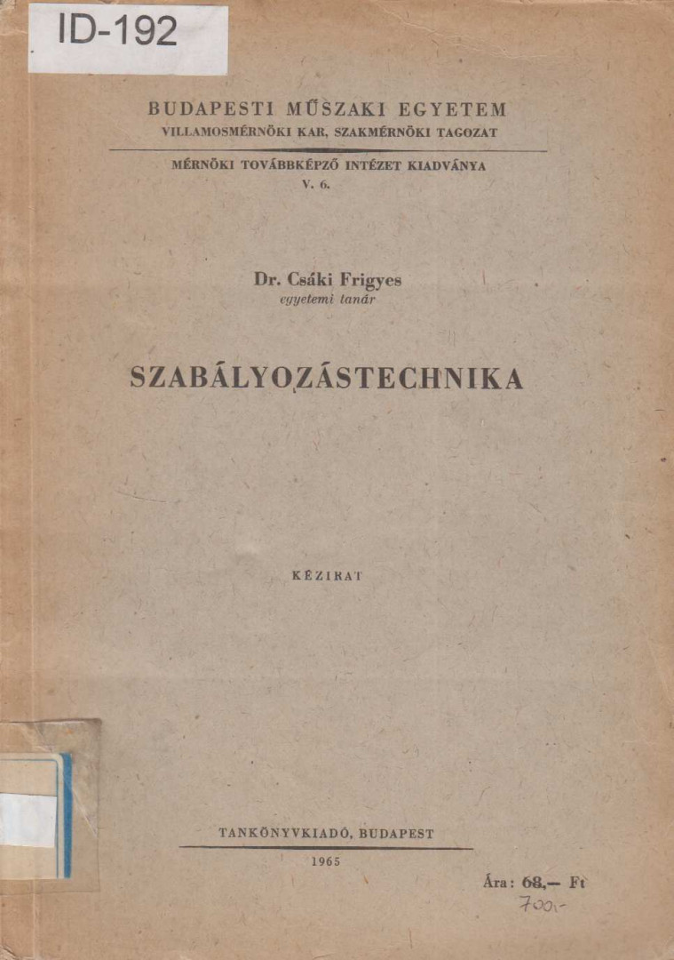 Dr. Csáki Frigyes - Szabályozástechnika II/1. [antikvár]