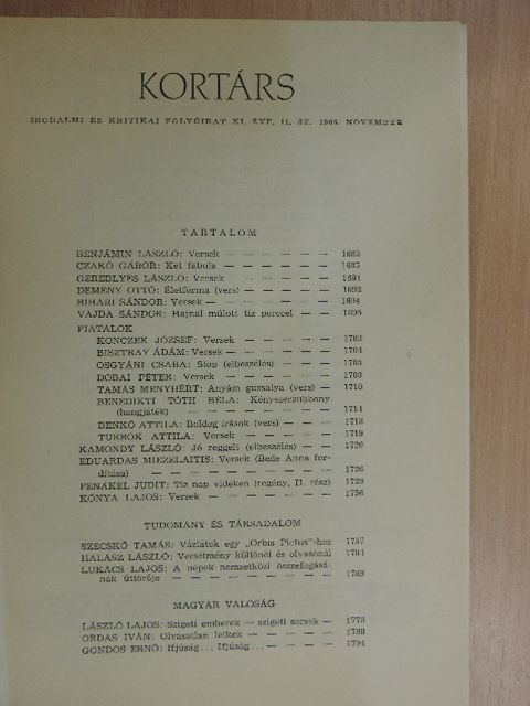 Bencze László - Kortárs 1966. november [antikvár]