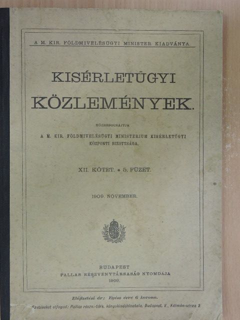 Cserháti Sándor - Kisérletügyi közlemények 1909. november [antikvár]