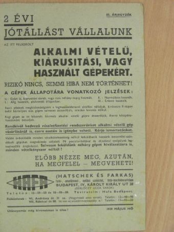 HAFA 83. Árjegyzék 1939. május-HAFA (Hatschek és Farkas) [antikvár]