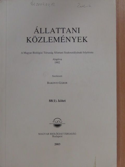 Andrikovics Sándor - Állattani Közlemények 88(1). (dedikált példány) [antikvár]