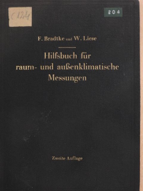 Franz Bradtke - Hilfsbuch für raum- und außenklimatische Messungen [antikvár]