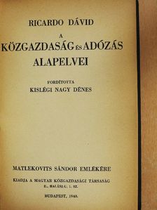 David Ricardo - A közgazdaság és adózás alapelvei [antikvár]