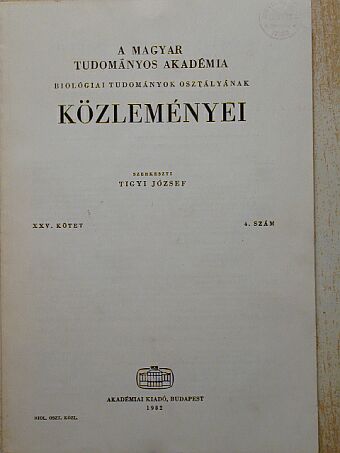 Antoni Ferenc - A Magyar Tudományos Akadémia Biológiai Tudományok Osztályának Közleményei XXV. kötet 4. szám [antikvár]