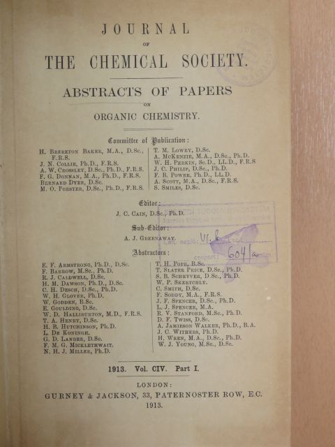 E. Goulding - Journal of the Chemical Society 1913./I. [antikvár]
