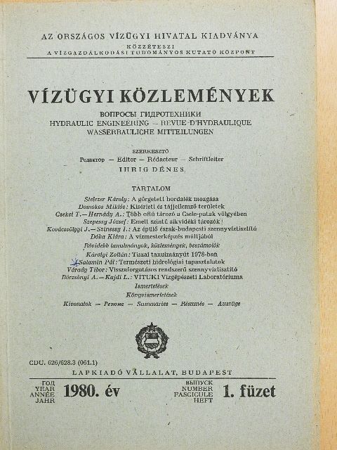 Dóka Klára - Vízügyi Közlemények 1980/1. [antikvár]
