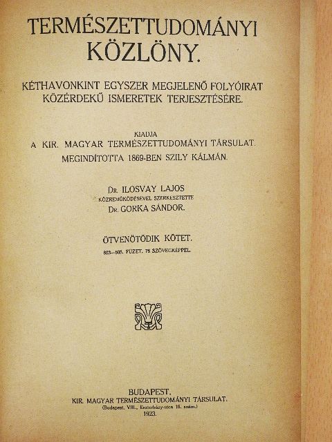 Andriska V. - Természettudományi Közlöny 1923. január-december/Pótfüzetek a Természettudományi Közlönyhöz 1923. január-december [antikvár]