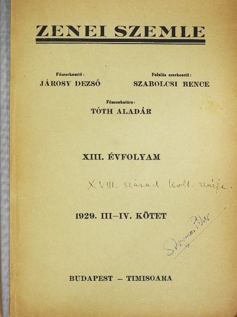 Hammerschlag János - Zenei szemle 1929/III-IV. (Solymos Péter könyvtárából) [antikvár]