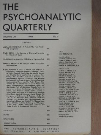 Leonard Shengold - The Psychoanalytic Quarterly 1984/4. [antikvár]