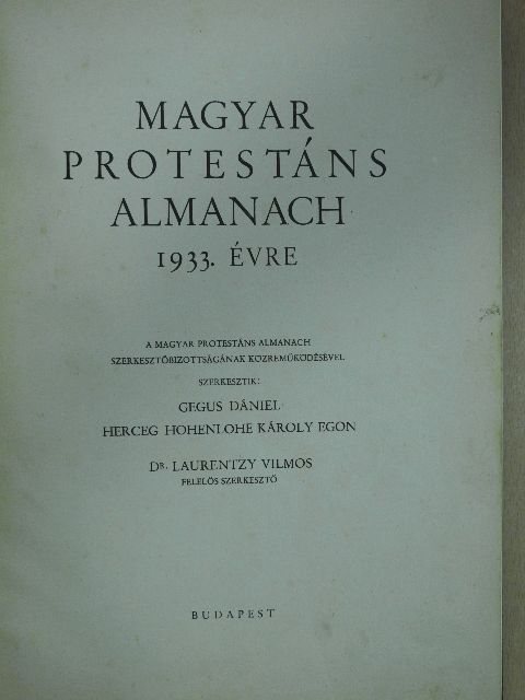 Áprily Lajos - Magyar Protestáns Almanach 1933. évre [antikvár]