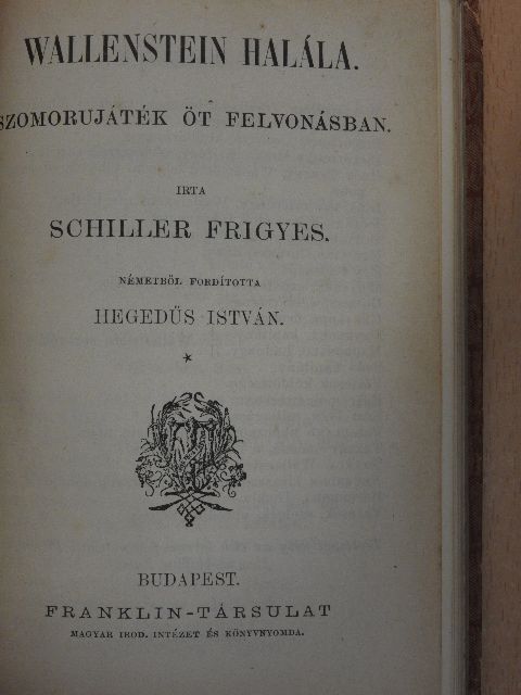 Schiller Frigyes - Wallenstein halála [antikvár]