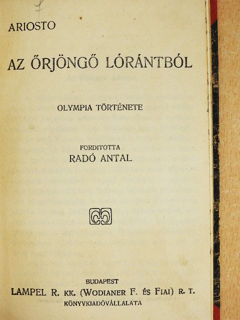 Ariosto - Az Őrjöngő Lórántból [antikvár]