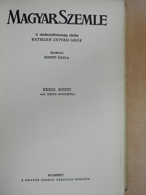 Csabai István - Magyar Szemle 1938. május-augusztus [antikvár]