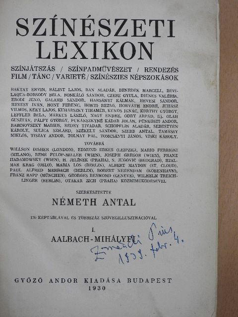 Baktay Ervin - Színészeti lexikon I. (töredék) [antikvár]