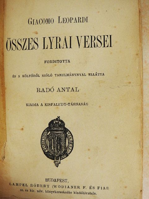 Giacomo Leopardi - Giacomo Leopardi összes lyrai versei [antikvár]