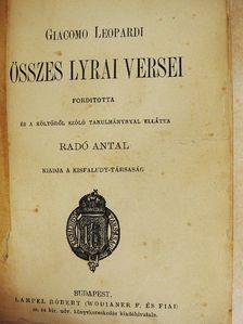 Giacomo Leopardi - Giacomo Leopardi összes lyrai versei [antikvár]