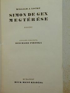 William J. Locke - Simon de Gex megtérése [antikvár]