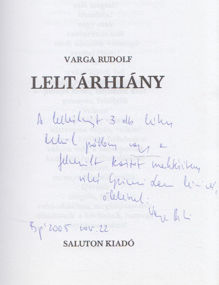 Varga Rudolf - Leltárhiány (dedikált) [antikvár]