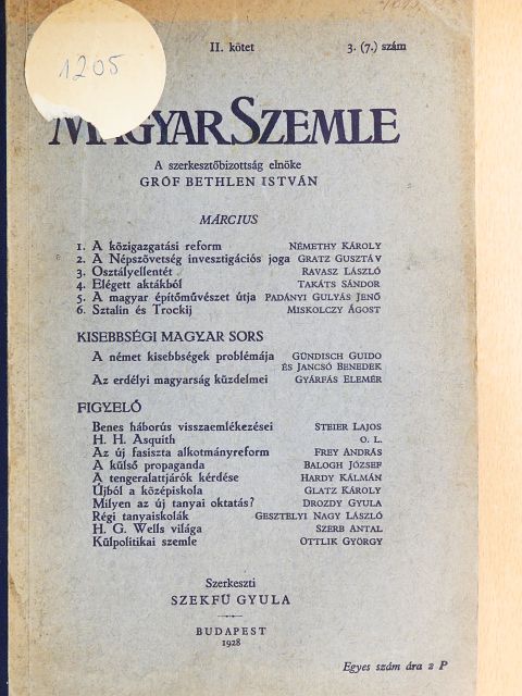 Balogh József - Magyar Szemle 1928. március [antikvár]