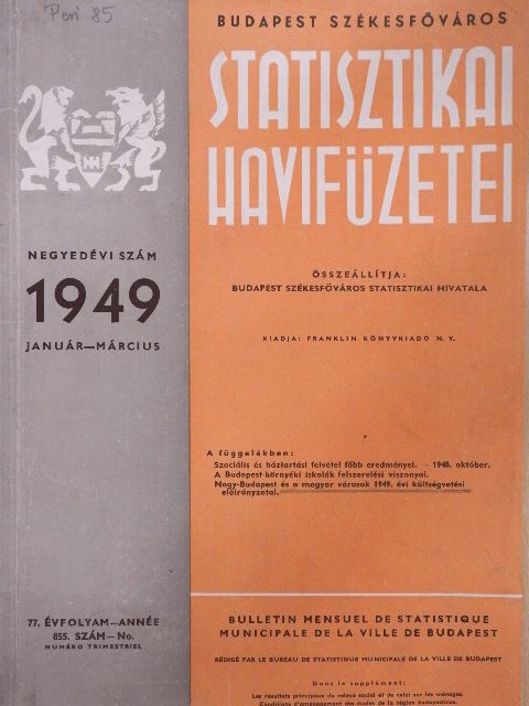 Budapest Székesfőváros statisztikai havifüzetei 1949. január-március [antikvár]