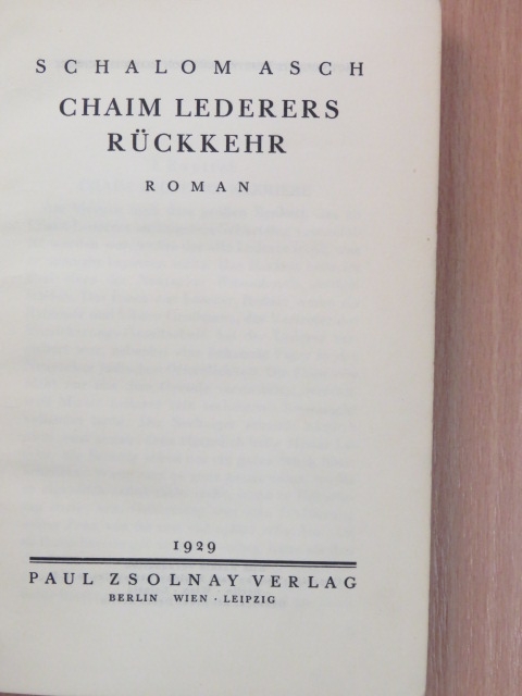 Schalom Asch - Chaim Lederers Rückkehr [antikvár]