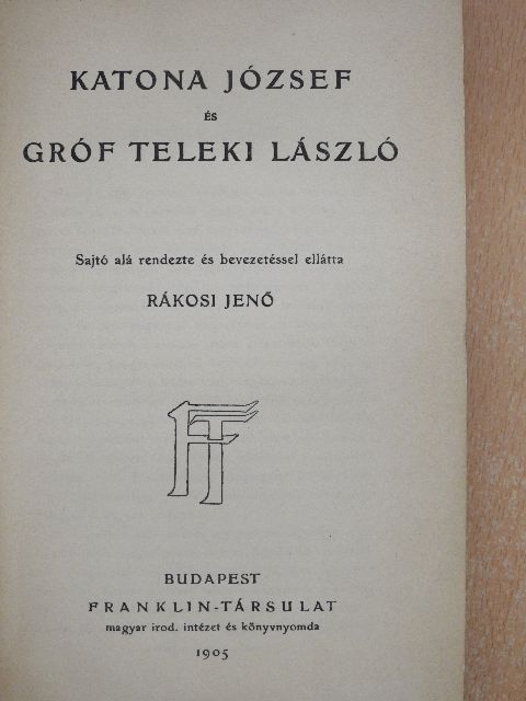 Gróf Teleki László - Katona József és Gróf Teleki László [antikvár]