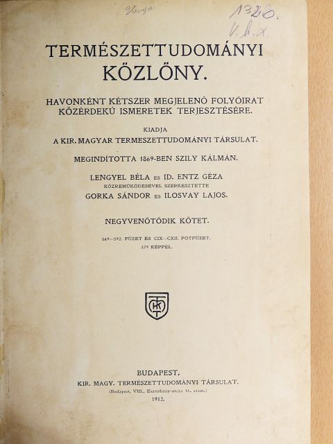 Andriska Viktor - Természettudományi Közlöny 1913. (nem teljes évfolyam) [antikvár]