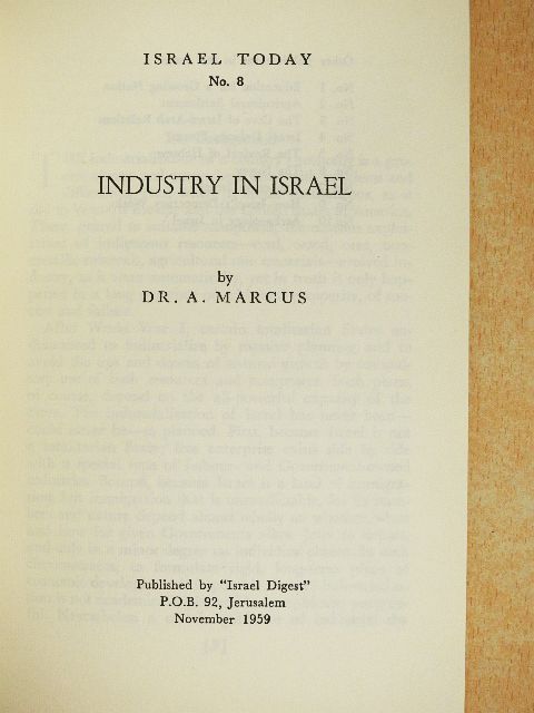 Dr. A. Marcus - Industry in Israel [antikvár]