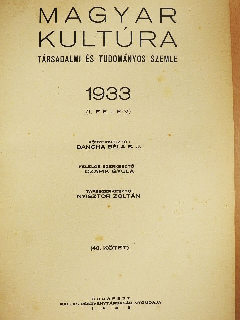Aba-Novák Vilmos - Magyar Kultúra 1933. I. félév [antikvár]