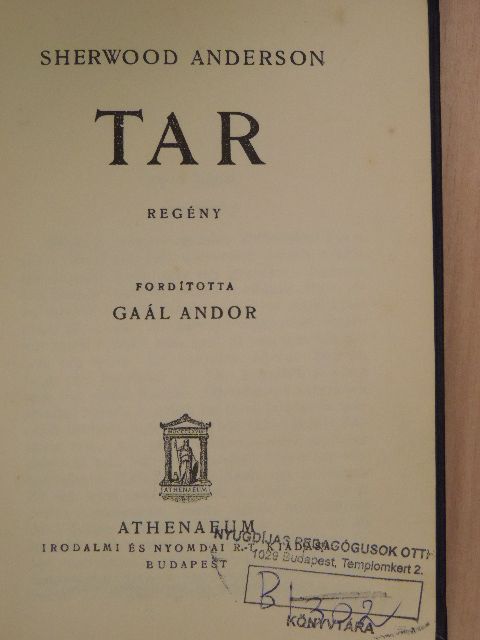 Sherwood Anderson - Tar [antikvár]