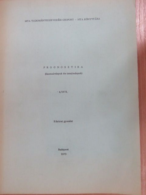 Dr. Barna György - Prognosztika 4/1973. [antikvár]