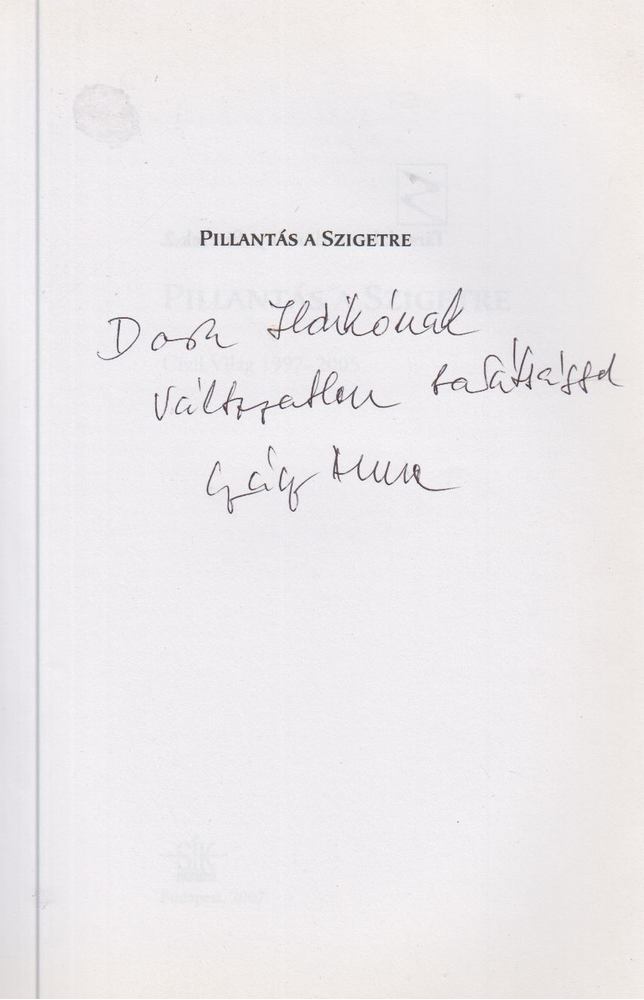 SZÁSZ ANNA - Pillantás a Szigetre (dedikált) [antikvár]