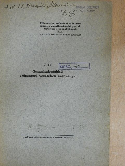 Gummiszigetelésű erősáramú vezetékek szabványa [antikvár]