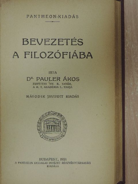 Pauler Ákos - Bevezetés a filozófiába [antikvár]