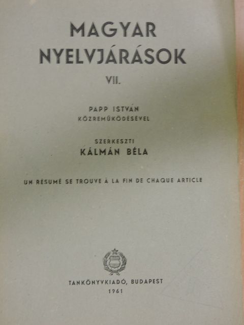 Beke Ödön - Magyar nyelvjárások VII. [antikvár]