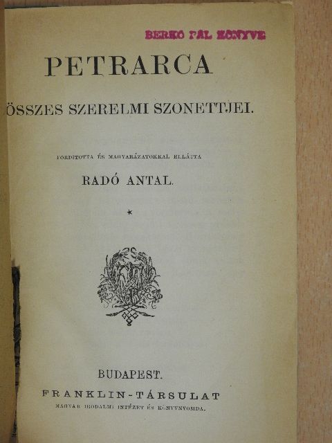 Petrarca - Petrarca összes szerelmi szonettjei [antikvár]
