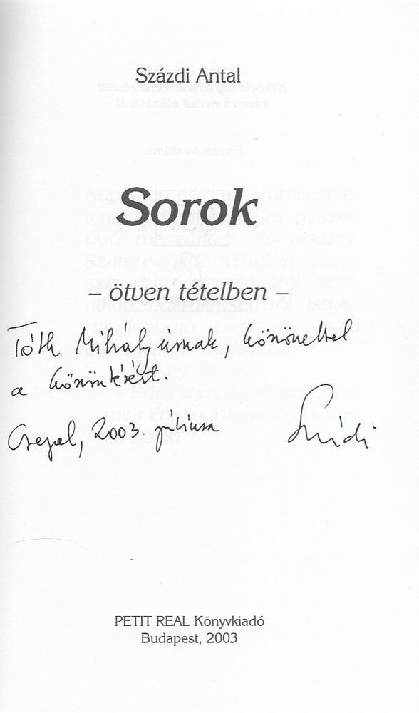 Százdi Antal - Sorok (dedikált) [antikvár]