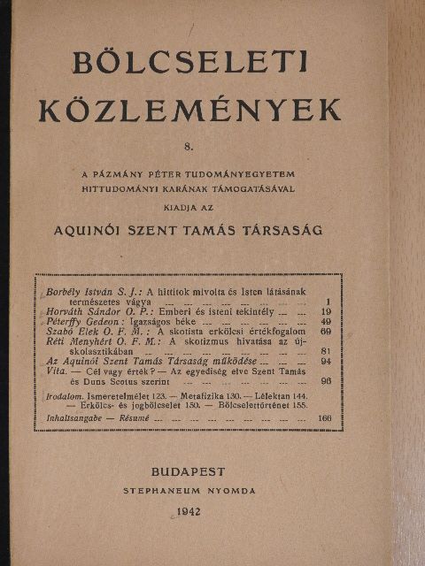 Borbély István S. J. - Bölcseleti Közlemények 8. [antikvár]