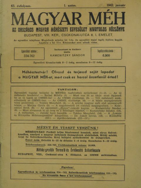 Dr. Jakab István - Magyar Méh 1942. január [antikvár]