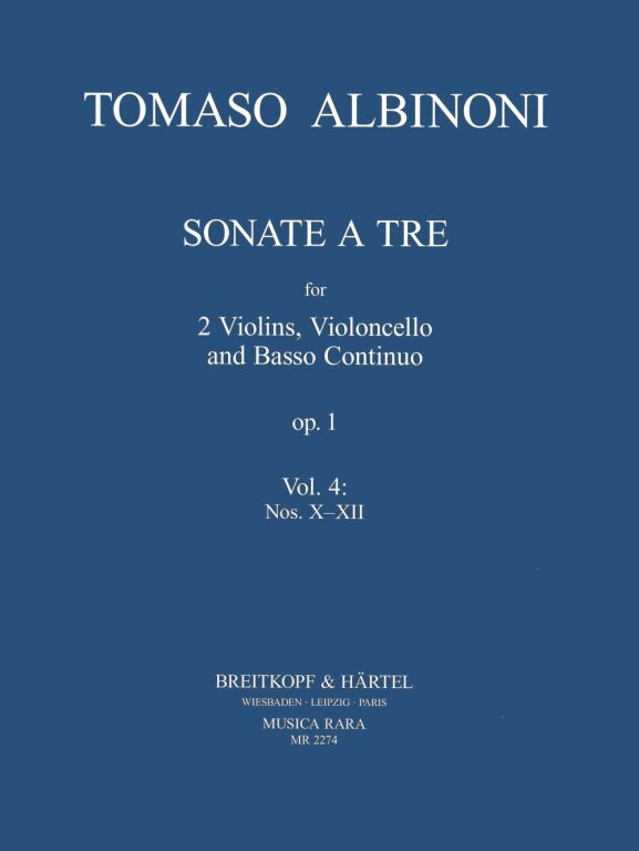 ALBINONI - SONATE A TRE FOR 2 VIOLINS, VIOLONCELLO AND BASSO CONTINUO OP.1 VOL.4: NOS. X-XII. (M. LUTZ)