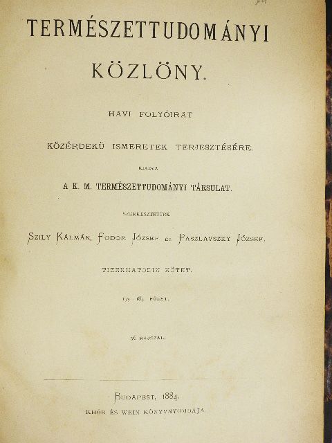 Apáthy I. - Természettudományi Közlöny 1884. január-december [antikvár]