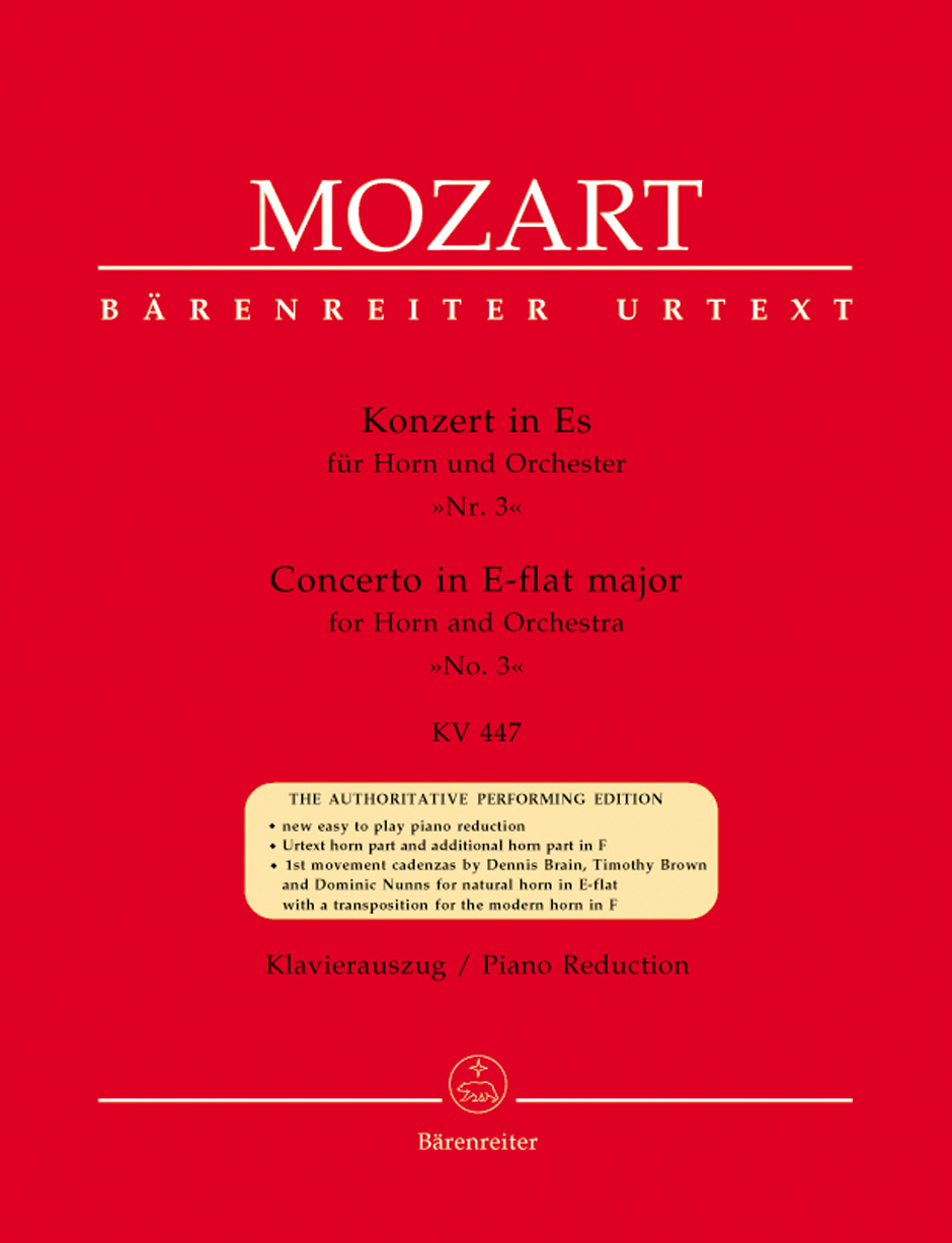 MOZART, W,A, - KONZERT IN ES FÜR HORN UND ORCHESTER NR.3 KV 447 KLAVIERAUSZUG URTEXT